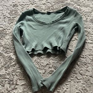Forever 21 Sage Ribbed Long Sleeve Crop Top